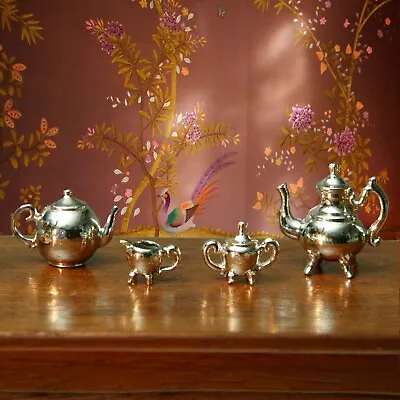 Vintage Silver Coffee Tea Set W/ Sugar & Creamer- Miniature Dollhouse 1:12 Scale • $89