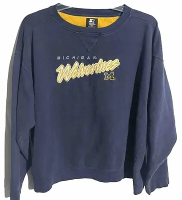 Starter Michigan Wolverines U Of M Sz 2XL Blue Sweatshirt Crewneck  NCAA • $30