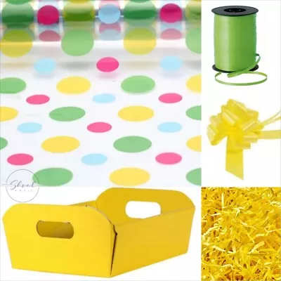 ShredAstic®️ Dot Cellophane Wrap Yellow Hamper Tray Pull Bow Ribbon Easter • £0.99