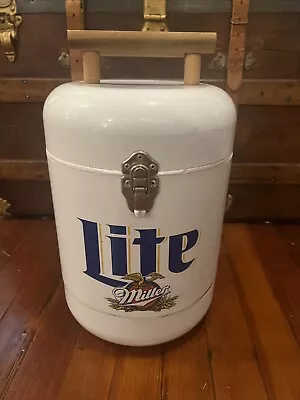 Rare Vintage White Miller Lite Metal Cooler W/ Wood Handle Lid • $70