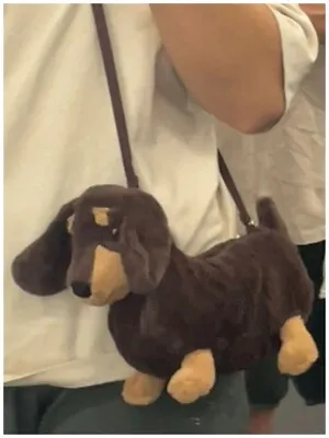 New Cartoon Dachshund Dog Shape Plush Shoulder Bag Kawaii Crossbody Bags Ladies • £11.90