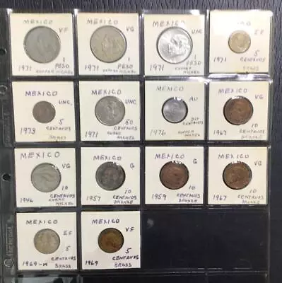 1946-1976 Mexico Collection Of 14 Assorted Carded Coins! • $0.99