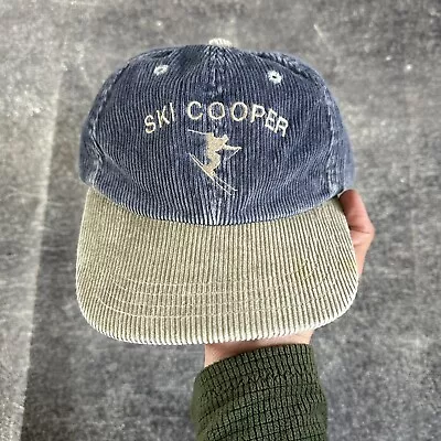 Men's Vintage 80's Ski Cooper Mountain Colorado Blue Gray Corduroy Snapback Hat • $26