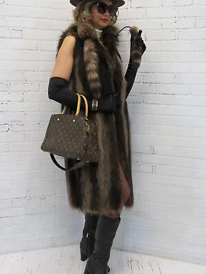 LADIES Unisex REAL RACCOON FUR VEST Davy Crockett Style With Tails SMALL • $139