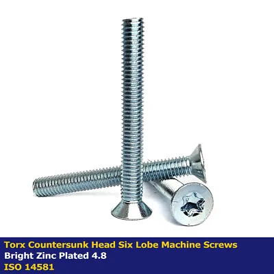 M3 X 8mm TORX COUNTERSUNK SIX LOBE MACHINE SCREWS ZINC PLATED 4.8 - ISO 14581 • £1.39