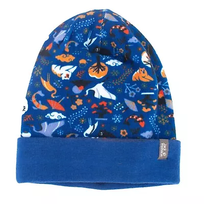 Jack Wolfskin Print Hat Beanie Kids Hat Print Knit Blue 1908311-7547 • £10.28