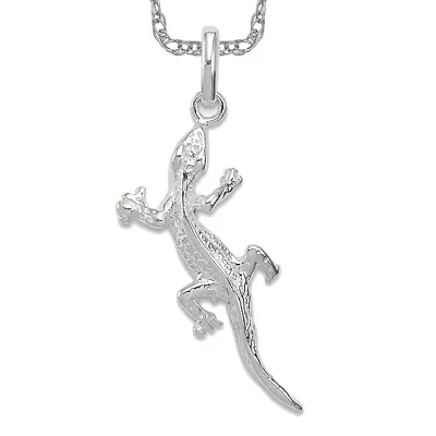 925 Sterling Silver Lizard Necklace Charm Pendant • $204