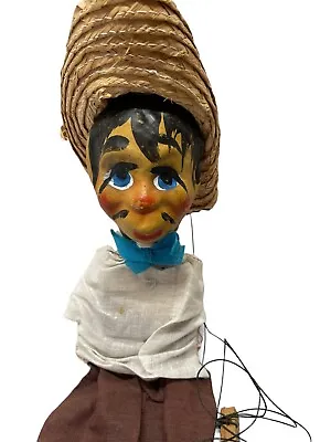 Vintage Mexican Marionette String Puppet Doll Folk Art With Straw Hat Man • $10.99