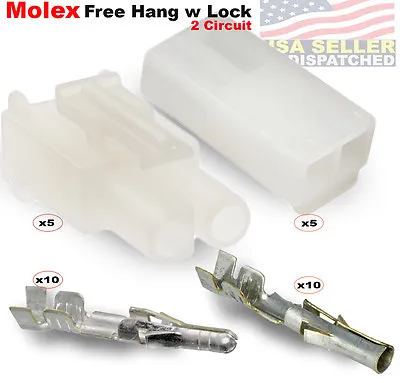 2 Pins .093  Molex Connector Lot 5 Matched Set18-22 AWG Free Hanging W/LOCK • $10.53