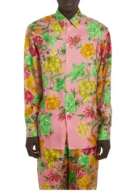 Versace Floral Silk Twill Buttoned Up Runway Shirt Pink SZ US 42 / EU 52 $1575  • $439