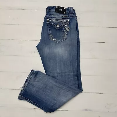 Miss Me Easy Boot Cut  Distressed Embellished Pockets Jeans Tag 32 Inseam 31” • $39.72