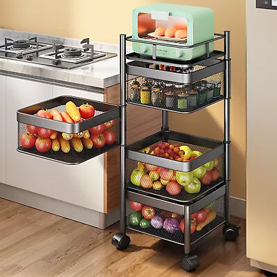 ACA Kitchen Trolley Storage Rack Organizer Cart Storage Rack Square Basket 4Tier • $59