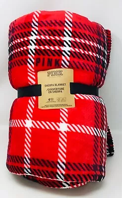 Victorian's Secret Pink Sheep Blanket Soft Plush Throw Red Black Plaid 50 X 60 • $18.97