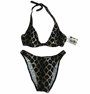 Vintage Pilpel Brown Leopard Animal Print Bikini 2 Piece Summer Set Hi Waisted • $40