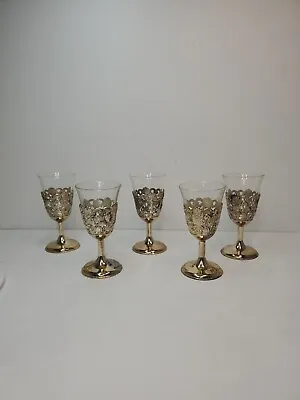 MCM 5 Raimond Gaged Silver Plated Filigree Shot Cordial Glasses Removable Glass • $25.99