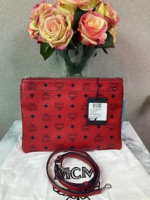 NWT MCM Candy Red Flat Crossbody Diamond Visetos Bag • $350