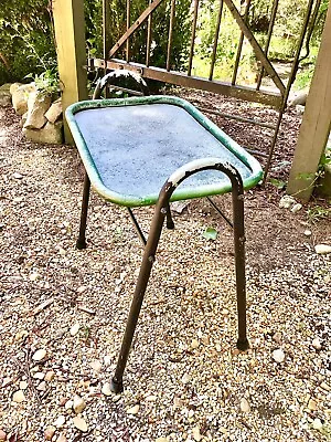 Vtg Aluminum Patio Outdoor Seating Table Mid Century Modern Distressed Green Blk • $91.95