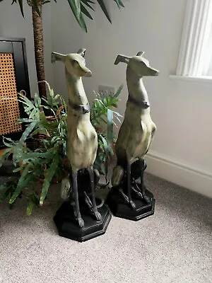 LIFE SIZE GREYHOUND PAIR HAND CAST Aluminium OUTDOOR GARDEN ORNAMENT DOG STATUE • £699.99