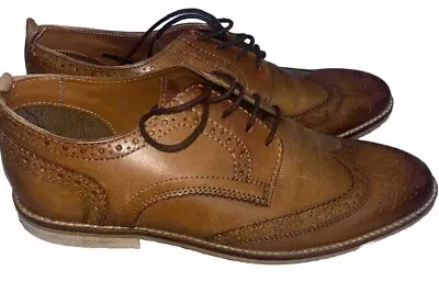 Next Mens Tan Brogue Leather Shoes - UK Size 6.5 (40) Smart Casual Dress Shoes • £14