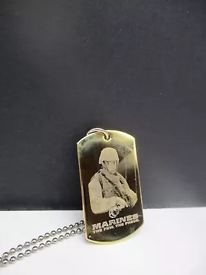 US Marine Corps Laser Etched Gold Plated Chrome Few Proud Dog Tag Chain Necklace • $15