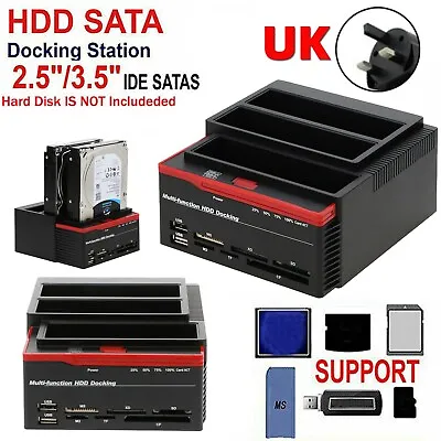 3 IDE SATA 2.5  3.5  HDD Hard Drive Disk Clone Docking Station Card Reader UK E4 • £27.59