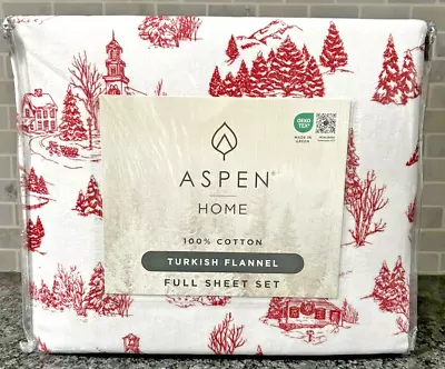 Aspen Home Red And White Cotton Turkish Flannel Holiday Full Sheet Set New • $29.95