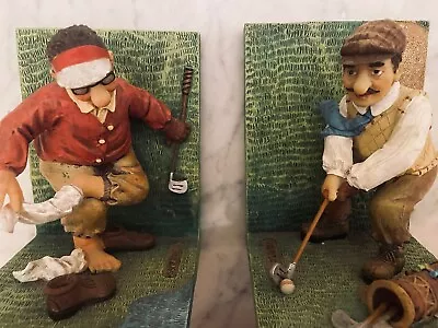 Golf Lovers Gift Bookends Set Resin Golfers Friends Brown Red Heavy Vintage • $12.80