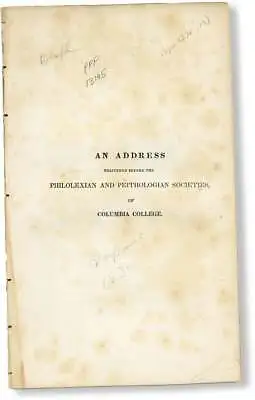 Verplanck ADDRESS DELIVERED BEFORE THE PHILOLEXIAN SOCIETY 1st Ed 1830 [VG Copy] • $46