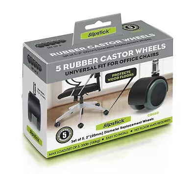 Slipstick CB680 2  Rubber Castor Wheels Office Chair Floor Protector Set Of 5 • $27.95