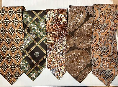 1970s Lot Of 5 Vintage Mens Ties Neckties  Johnny Carson EUC Brown Orange Green • $20