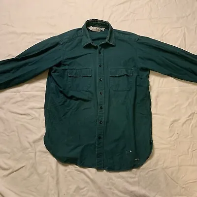 Mens Vintage LL Bean Cotton Chamois Shirt Made In USA 16 1/2 Green Distressed • $16.99