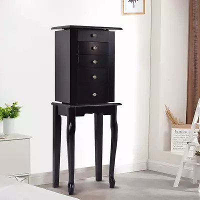 (Black Jewelry Cabinet With Mirror Armoire Box Storage Chest Stand Organizer  • $114.99