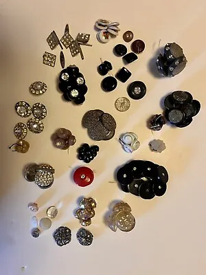 Vintage Button Lot Eclectic Mix Rhinestones Fabric Etc Some Missing Stones • $12.99
