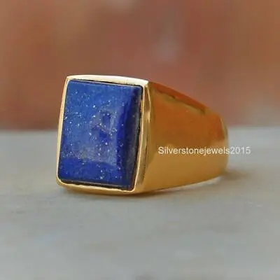 Natural Lapis Lazuli Ring 925 Solid Sterling Silver Yellow Gold Fill Ring Mens • $39.95