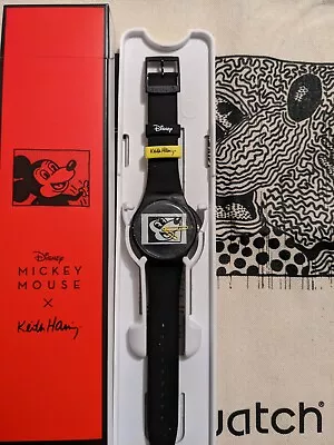 $145 • Buy  Swatch X Keith Haring Disney, Mickey Mouse Blanc Sur Noir  SUOZ337 New, Unused