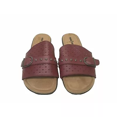 New MINNETONKA Glynis Sandal Women Sz 10 Red Leather Studded Buckle Slide Shoe • $18