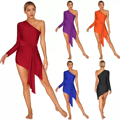 Womens Asymmetrical Sleeve Belted Dresses For Latin Tango Cha-Cha Ballroom Dance • £6.86