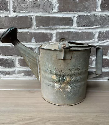 Galvanized Metal Watering Can Sprinkler Pour Spout Carry Handles Veggie Artwork • £27.02