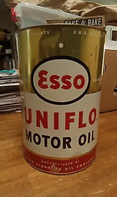 Vintage ESSO UNIFLO Motor Oil Can 5 Quart Metal Oil Gas EMPTY NO TOP • $59.99