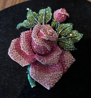 Massive Vintage Estate Crystal Rose Flower Pin Brooch 5  • $69