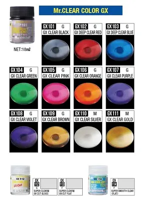 Mr Hobby Mr Clear Color GX Paints And GX100/GX112/GX113/GX114 Varnishes - 18ml • £3.70