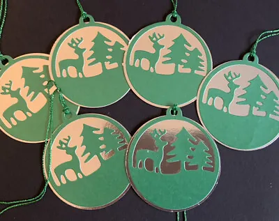 Set Of 6 Handmade 3d Christmas Gift  Green & Silver Bauble Tags • £3.25
