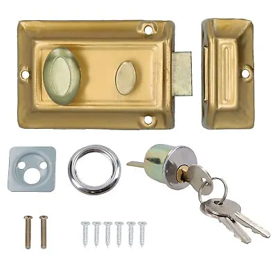 £10.40 • Buy Brass Finish Front Door Lock Night Latch Rim Yale Type Cylinder Security Latch