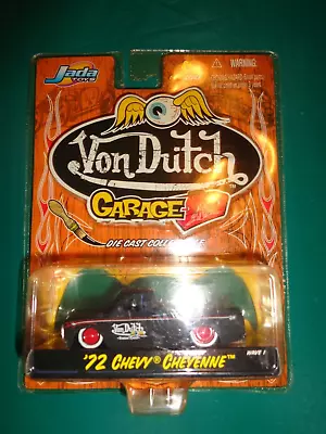 Jada Von Dutch Garage Matte Black '72 Chevy Cheyenne Pick-up Wave 1 Diecast 1:64 • $12.99