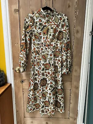 Vintage 70s Psychedelic Mod Boho Paisley Floral Midi Dress • £15