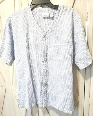 Vermont Country Store Men's Medium Blue Stripe Seersucker Pajama Top Shirt • $14.50