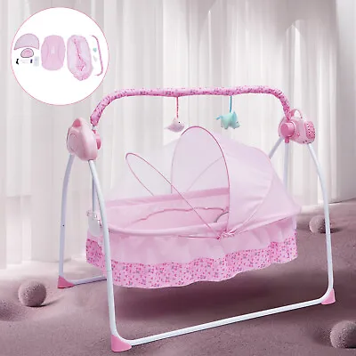 Electric Baby Crib Infant Rocker Auto-Swing Baby Sleep Bed Swing Sleep Bed Pink • £74.10