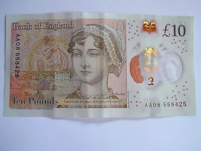 AA08 Bank Of England £10 Ten Pound Note THE QUEEN Plastic/Polymer AA08 558425 • £27.50