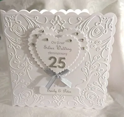 Luxury Personalised SILVER 25th Wedding Anniversary Card Hand Made • £6.25