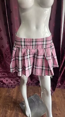 Leg Avenue Pink Plaid Pleated Lingerie Mini Skirt With Garter Belt Size Medium • £8.10